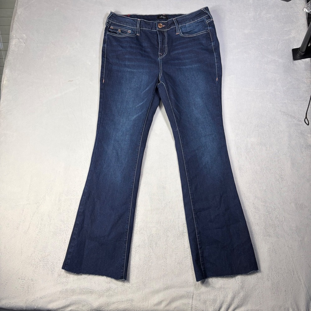 True Religion Becca Mid Rise Bootcut Jeans Dark Wash Size 32 Raw Hem